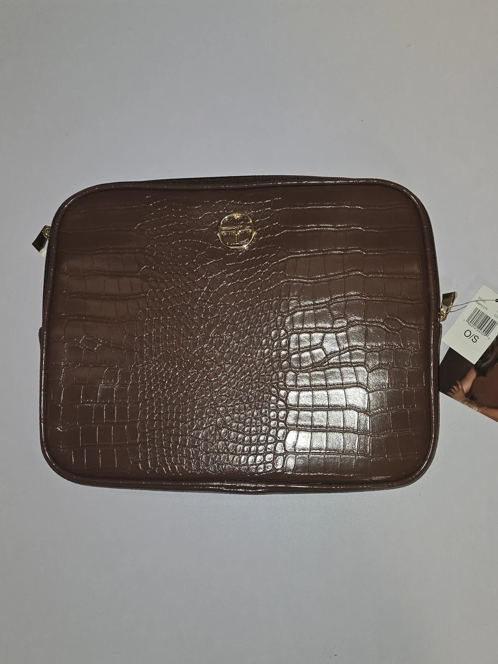NWT IMAN Global Chic Croco Embossed Tech Pouch Tablet Case Brown Gold Accent
